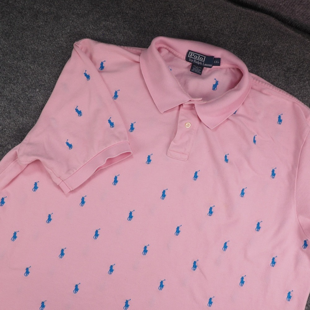 Polo Ralph Lauren Shirt Mens 2XL Polo Pink All Over Pony Print Preppy Classic